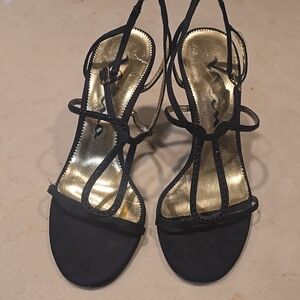 Elegant Black and Gold Strappy Heels